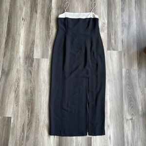 Vintage Black Maxi Dress Womens 14 Satin Ivory Trim Gown Y2K‎ Old Money Luxury